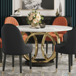 "59.1"" Contemporary Round Dining Table with Faux Marble Top in White & Gold" - thumbnail 4