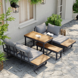 4 PCS Modular Outdoor  Acacia Sectional Sofa Set with Cushion and Side Table, 4 PCS Versatile L-Shaped Modular Sectional Sofa Set for Patio&Yard - thumbnail 2