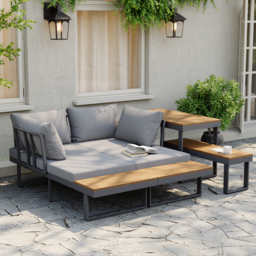 4 PCS Modular Outdoor  Acacia Sectional Sofa Set with Cushion and Side Table, 4 PCS Versatile L-Shaped Modular Sectional Sofa Set for Patio&Yard - thumbnail 3