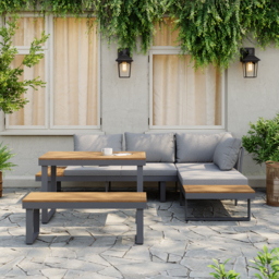 4 PCS Modular Outdoor  Acacia Sectional Sofa Set with Cushion and Side Table, 4 PCS Versatile L-Shaped Modular Sectional Sofa Set for Patio&Yard - thumbnail 4