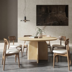 Round Dining Table Natural Solid Wood Tabletop Pedestal Base for 4 Modern - thumbnail 8