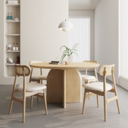 Round Dining Table Natural Solid Wood Tabletop Pedestal Base for 4 Modern - thumbnail 7