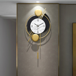 Modern Distinctive Metal Wall Clock with Gold Pendulum - thumbnail 2