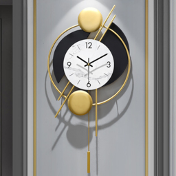 Modern Distinctive Metal Wall Clock with Gold Pendulum - thumbnail 3