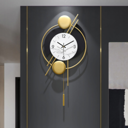 Modern Distinctive Metal Wall Clock with Gold Pendulum - thumbnail 1