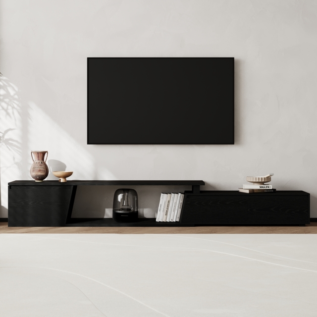 Fero Black Extendable TV Stand with 3 Drawers (1800 mm - 2800 mm) - image 1