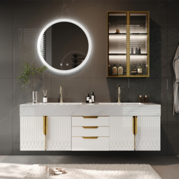 70 cm Wall Mounted Bathroom Vanity Faux Marble Top with Double Sink White