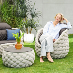 4 PCS Woven Rope garden Sectional Sofa Set Modern Yard & Patio Furniture for 4 Person in Gray Cushion & Pillow Included - thumbnail 4