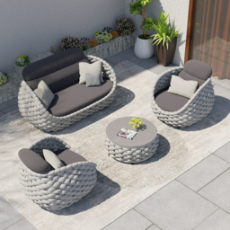 4 PCS Woven Rope garden Sectional Sofa Set Modern Yard & Patio Furniture for 4 Person in Gray Cushion & Pillow Included - thumbnail 1
