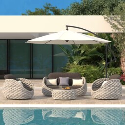 4 PCS Woven Rope garden Sectional Sofa Set Modern Yard & Patio Furniture for 4 Person in Gray Cushion & Pillow Included - thumbnail 2