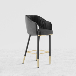 Modern Gray Velvet Upholstered Bar Stool with Low Back & Footrest - thumbnail 7