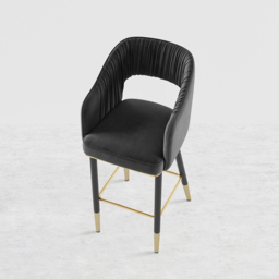 Modern Gray Velvet Upholstered Bar Stool with Low Back & Footrest - thumbnail 6