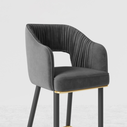 Modern Gray Velvet Upholstered Bar Stool with Low Back & Footrest - thumbnail 5