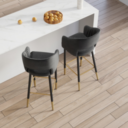 Modern Gray Velvet Upholstered Bar Stool with Low Back & Footrest - thumbnail 4