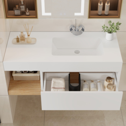 1000mm Modern Floating Bathroom Vanity Set With Single Basin Wall-Mount White & Natural - thumbnail 5