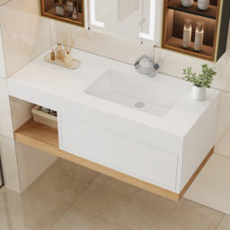 1000mm Modern Floating Bathroom Vanity Set With Single Basin Wall-Mount White & Natural - thumbnail 2