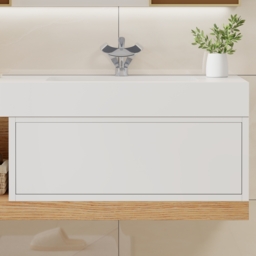 1000mm Modern Floating Bathroom Vanity Set With Single Basin Wall-Mount White & Natural - thumbnail 4