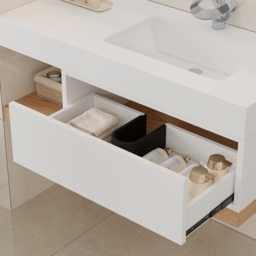 1000mm Modern Floating Bathroom Vanity Set With Single Basin Wall-Mount White & Natural - thumbnail 6