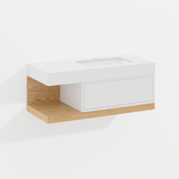 1000mm Modern Floating Bathroom Vanity Set With Single Basin Wall-Mount White & Natural - thumbnail 9
