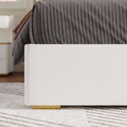 Queen Upholstered Platform Bed with Faux Leather Wingback Headboard in Off-White - thumbnail 5
