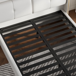 Queen Upholstered Platform Bed with Faux Leather Wingback Headboard in Off-White - thumbnail 8