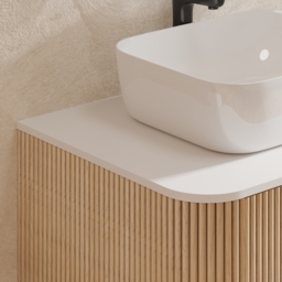 "32"" Fluted Freestanding Bathroom Vanity with Vessel Sink, 3-Drawers, Sintered Stone top" - thumbnail 5