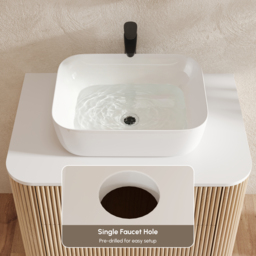 "32"" Fluted Freestanding Bathroom Vanity with Vessel Sink, 3-Drawers, Sintered Stone top" - thumbnail 9