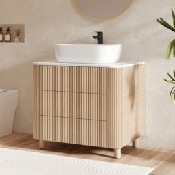"32"" Fluted Freestanding Bathroom Vanity with Vessel Sink, 3-Drawers, Sintered Stone top" - thumbnail 2