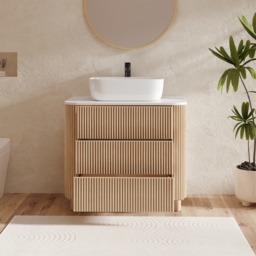 "32"" Fluted Freestanding Bathroom Vanity with Vessel Sink, 3-Drawers, Sintered Stone top" - thumbnail 4