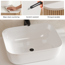 "32"" Fluted Freestanding Bathroom Vanity with Vessel Sink, 3-Drawers, Sintered Stone top" - thumbnail 8