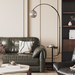 Modern Arc Floor Lamp with Shelf & Wireless Charger & USB Charging Port - thumbnail 1