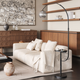 Modern Arc Floor Lamp with Shelf & Wireless Charger & USB Charging Port - thumbnail 5