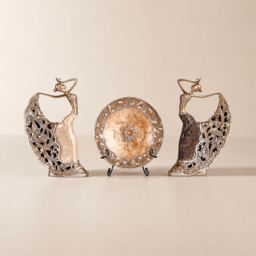 3PCS Vintage Gold Figure Statue Sculpture Set Romantic Shell Dancer Desktop Decor - thumbnail 9