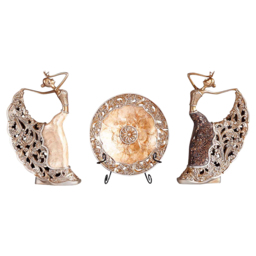 3PCS Vintage Gold Figure Statue Sculpture Set Romantic Shell Dancer Desktop Decor - thumbnail 5