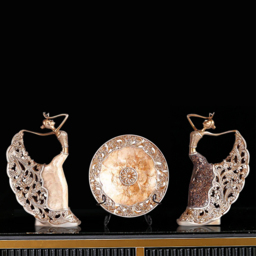 3PCS Vintage Gold Figure Statue Sculpture Set Romantic Shell Dancer Desktop Decor - thumbnail 4