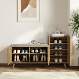 Shoe Storage Entryway Bench with Right-Side Cabinet Engineered Wood Shoe Rack in Walnut (120 cm) - thumbnail 3