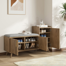 Shoe Storage Entryway Bench with Right-Side Cabinet Engineered Wood Shoe Rack in Walnut (120 cm) - thumbnail 4