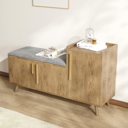 Shoe Storage Entryway Bench with Right-Side Cabinet Engineered Wood Shoe Rack in Walnut (120 cm) - thumbnail 5