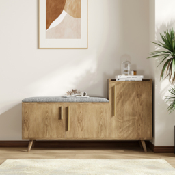 Shoe Storage Entryway Bench with Right-Side Cabinet Engineered Wood Shoe Rack in Walnut (120 cm) - thumbnail 2