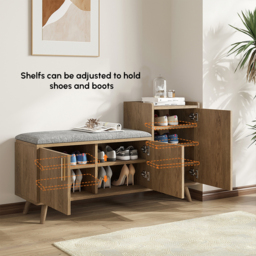 Shoe Storage Entryway Bench with Right-Side Cabinet Engineered Wood Shoe Rack in Walnut (120 cm) - thumbnail 9