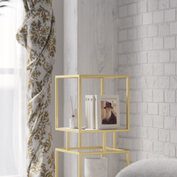 4-Tier Modern Simple Gold Cube Bookcase with Metal Tower Display Tall Wooden Bookshelf - thumbnail 4