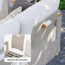 Convertible Outdoor Sectional Sofa Set with Teak & Aluminium Frame, Sand & Warm White (4-Piece) - thumbnail 9