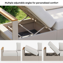 Convertible Outdoor Sectional Sofa Set with Teak & Aluminium Frame, Sand & Warm White (4-Piece) - thumbnail 8