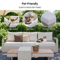 Convertible Outdoor Sectional Sofa Set with Teak & Aluminium Frame, Sand & Warm White (4-Piece) - thumbnail 9