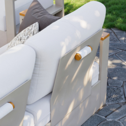 Convertible Outdoor Sectional Sofa Set with Teak & Aluminium Frame, Sand & Warm White (4-Piece) - thumbnail 7