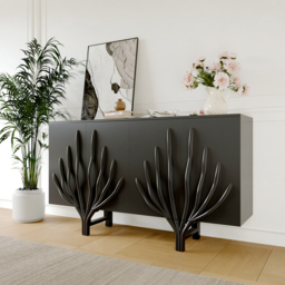 160 cm Sideboard Branch Design Mid Century Modern Buffet with 2 Doors 2 Shelves