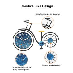 625mm Modern 3D Acrylic Silent Large Bicycle Wall Clock Home Decor Art in Black & Blue - thumbnail 5