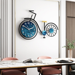 625mm Modern 3D Acrylic Silent Large Bicycle Wall Clock Home Decor Art in Black & Blue - thumbnail 2