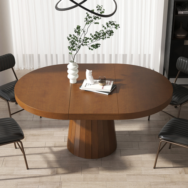Japandi 100 cm – 140 cm Extendable Round-to-Oval Wood Dining Table–Warm Walnut, Seats 4-6 - image 1