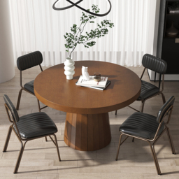Japandi 100 cm – 140 cm Extendable Round-to-Oval Wood Dining Table–Warm Walnut, Seats 4-6 - thumbnail 2